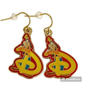 Vintage Disney Goofy Earrings Fab 5 Dog Disneyana Signed Charm Gold Plated